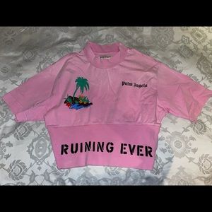 Palm Angels “Ruining Everything Club” Crop Tee In Baby Pink. Good as new!